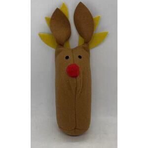 1970s Christmas 7” Rudolph Red Nose Reindeer Figurine Felt Handmade Home Decor